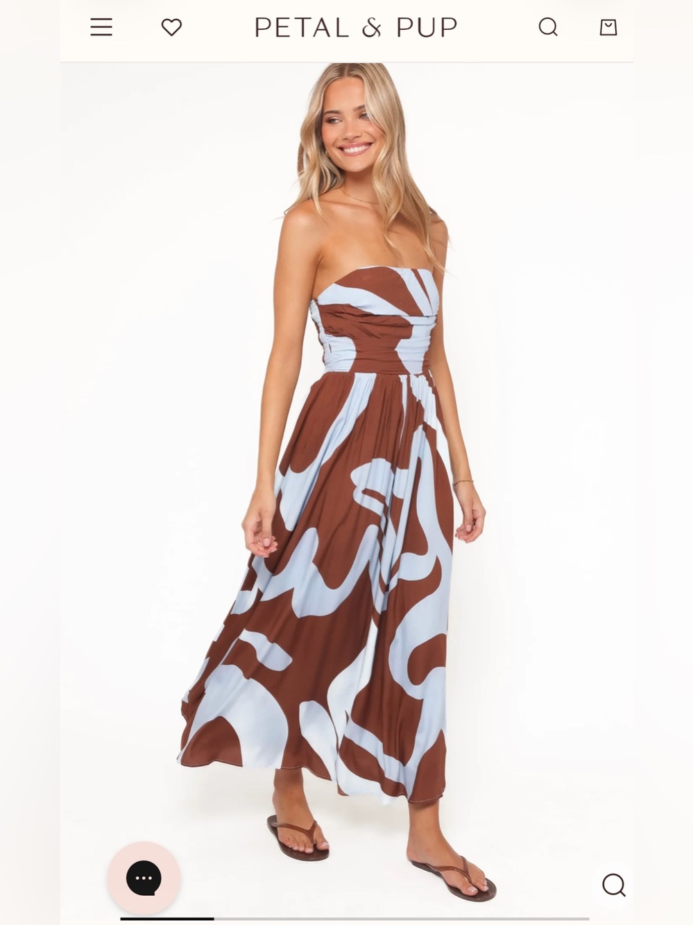 NWT Petal and Pup Brown & Light Blue Strapless Maxi Dress